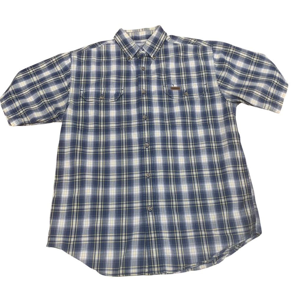 Carhartt Button Down‎ Mens M Blue Yellow S164IBL Plaid Short Sleeve Work Shirt